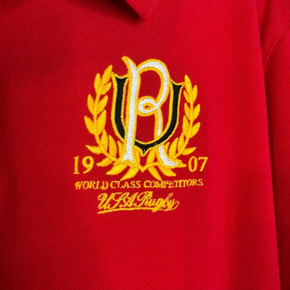 USA Rugby Vintage All American World Class Embroider Polo Shirt Red L - Picture 3 of 7